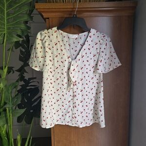 LC Lauren Conrad White Blouse with Cherry Print XS